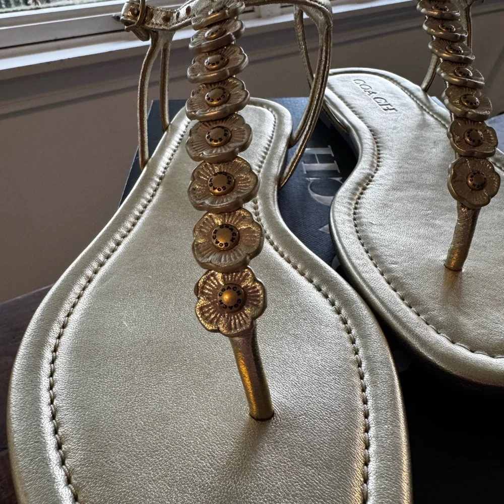 Coach Jacqueline Metallic Gold Sandal | Size 9 - Picture 3 of 7